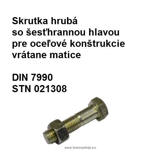 skrutka 24x140, DIN 7990, STN 021308.25, tvrdosť, povrch biely zinok